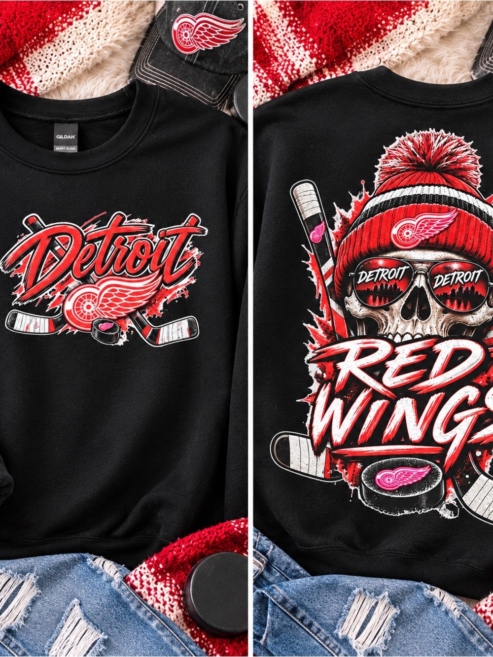 Detroit Red Wings Kids Black Graphic Sweatshirt